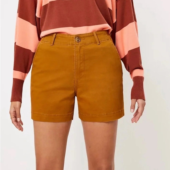LOFT Pants - LOFT High Waist Twill Shorts Size 00 Brown Bronze NEW “The Washed Twill Short”